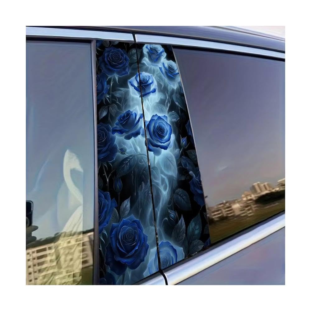 Auto Accessory 2pcs Car B-Pillar Sticker Blue Rose Glossy Protective Polyethylene Film