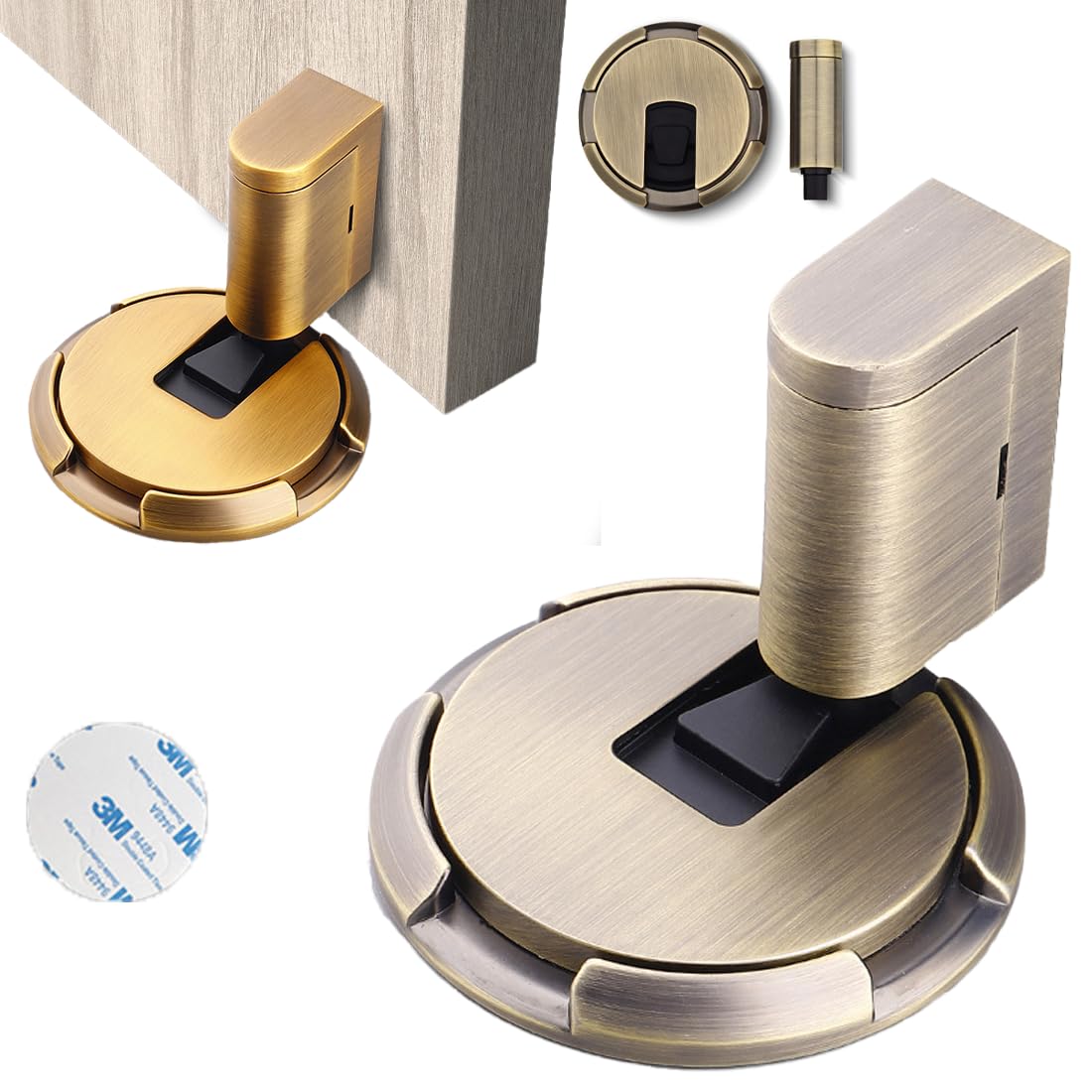 Door Stopper, Magnetic Floor Door Stop with Adhesive, No Drilling, Adjustable Heavy Duty Door Catch Door Holder (Bronze)