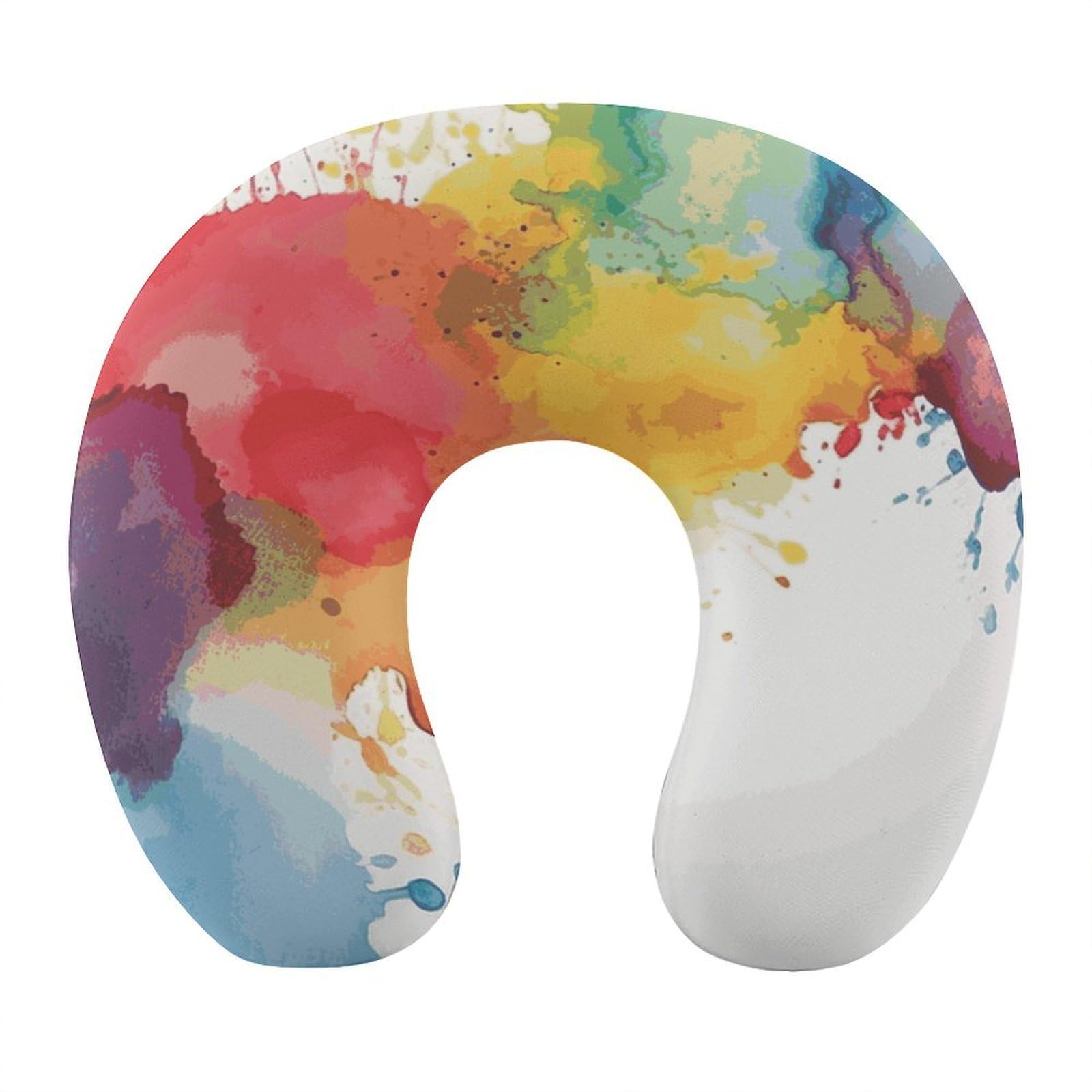 Btcowzrv Style Rainbow Watercolor Splatter U Shaped Neck Pillow Travel Pillows