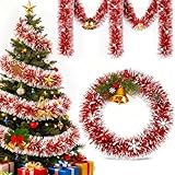 Guirlande Sapin de Noel Artificiel - 10M Rouge Guirlande Escalier Noel pour Porte Murs Fen...