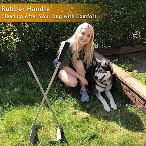 Heavy Duty Pooper Scooper 38\" Stainless Steel Long Handle Dog Pooper Scooper with Teeth for Large Dogs Outdoor Pet Waste Removal Shovel Waste Pick-up Yard & Grass Use Leaves Cleaning