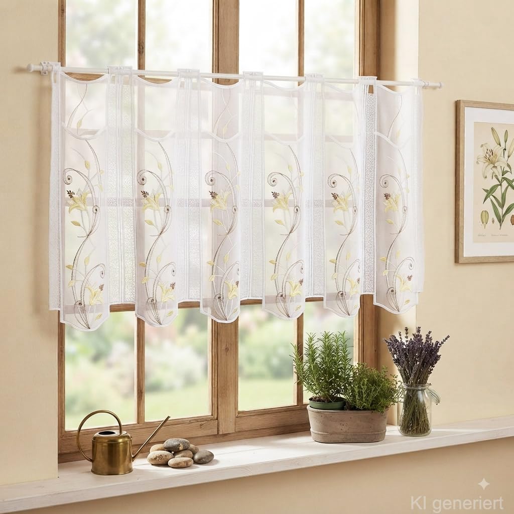 atelier alles-Spitze Kurzstore Blütenranke Beige HxB 55x128cm