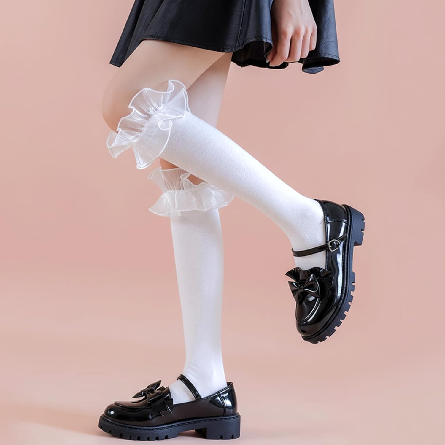 Lace Knee High Socks Cute Knee High Socks with Lace Bow Ruffle Trim Calf Sock Lolita Stockings For Women Princess - Image 2
