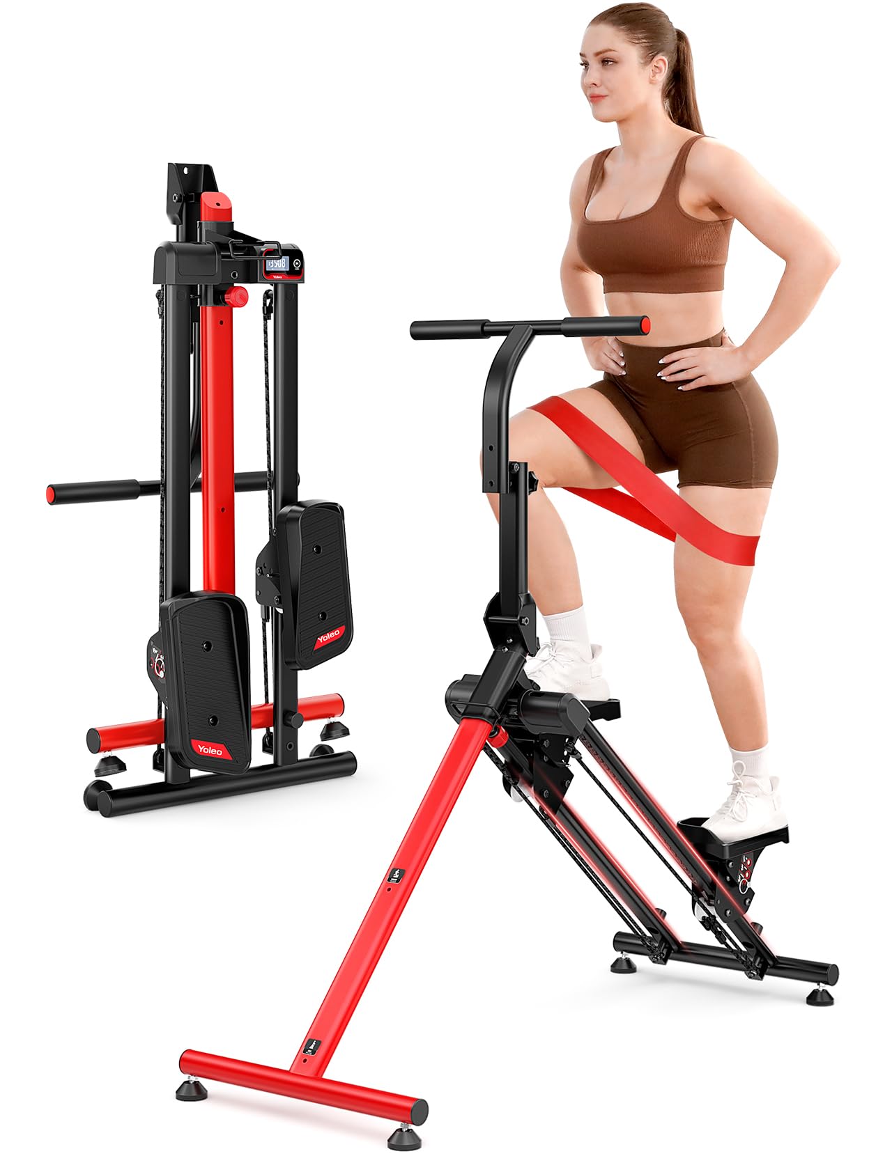 YOLEO Steppers for Exercise Workout, Adjustable Stair Stepper with 3 Workout Modes,Folding Cardio Stair Master with Ski Simulation Mode & Oversized Pedal,90% Pre-Assembled Stair Climber with Handlebar
