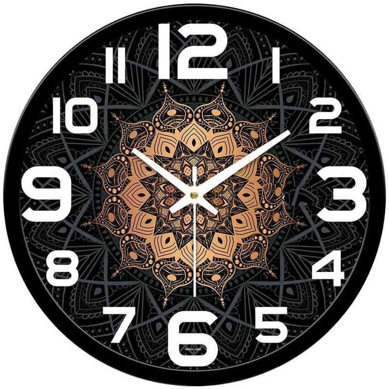 Image of Harsha Craft & Creations Decorative Designer and Stylish Glass Analog Wall Clock Suitalbe for Living Room Hall Bedroom, Office 01 (Midnight Copper Mandala)