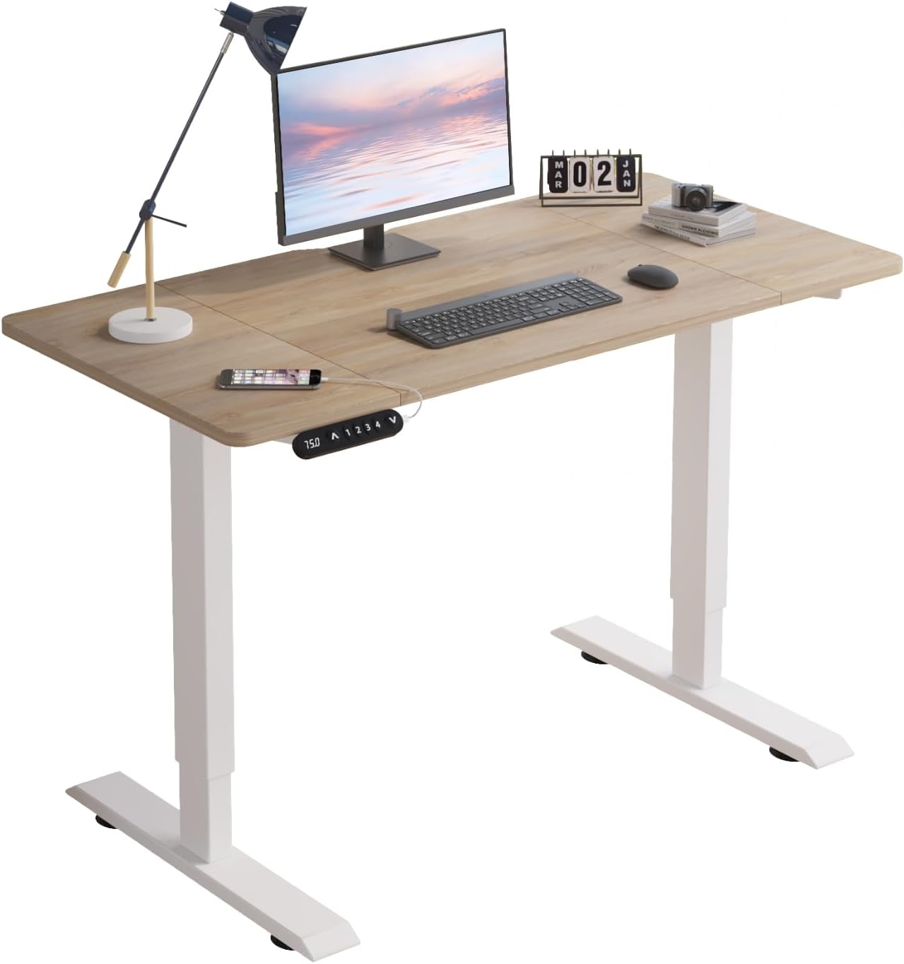 Elevating Desk, Electric Desk, Computer Desk, Width 47.2 x Depth 23.6 inches (120 x 60 cm), Standing Desk, Height Adjustable, Height Adjustable, Height 27.2 - 45.3 inches (69 - 115 cm), USB
