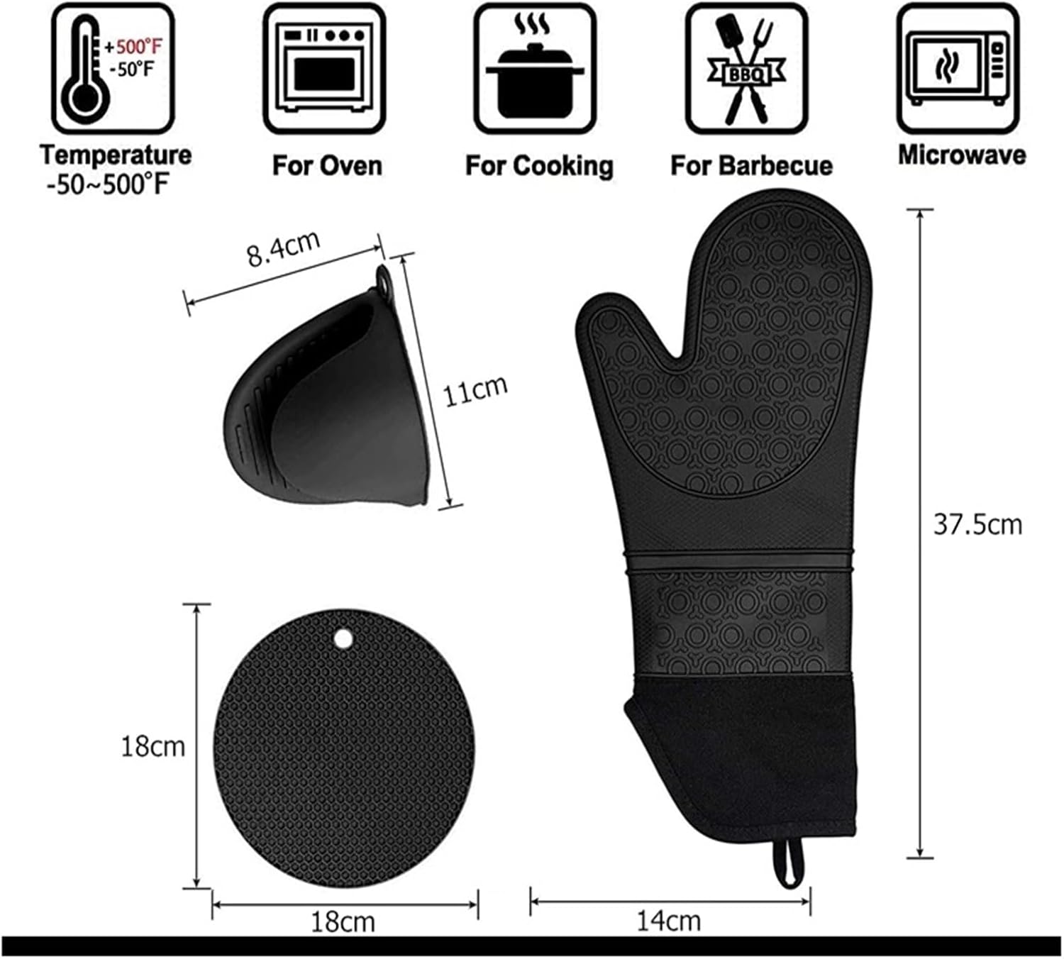 6Pcs Extra Long Oven Mitts and Pot Holders Sets Heat Resistant Silicone Cooking Gloves Hot Pads Potholders KC0419(Green)