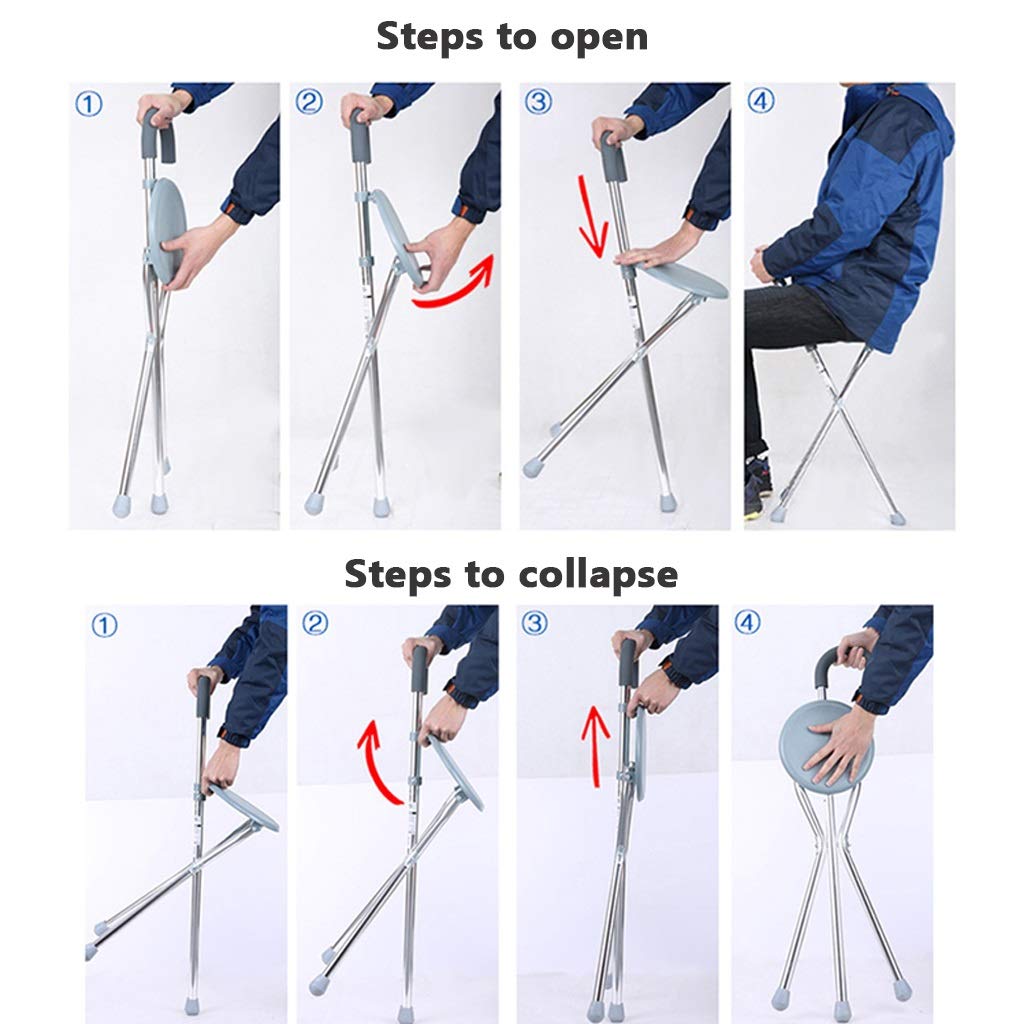 YXCKG Bastón con Silla 2 En 1, Bastón para Caminar Plegable, Bastón De Aleación De Aluminio 3 Patas, Peso De Carga 200 LB, El Bastón Brinda Apoyo Y Estabilidad Adicionales A Los Ancianos