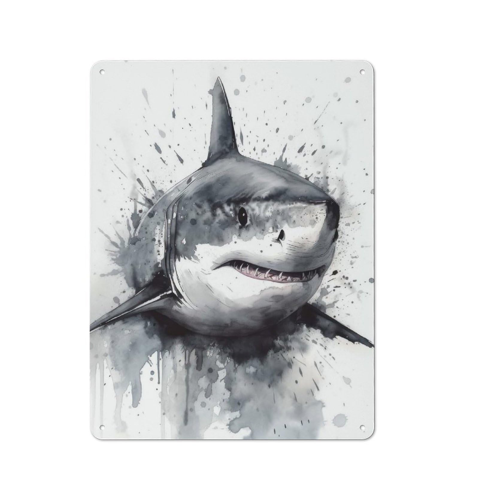 Junmoney Shark Ocean Majesty Vintage Metal Sign 40X30cm For Café Or Restaurant, Suited To Restaurant Decor Fans