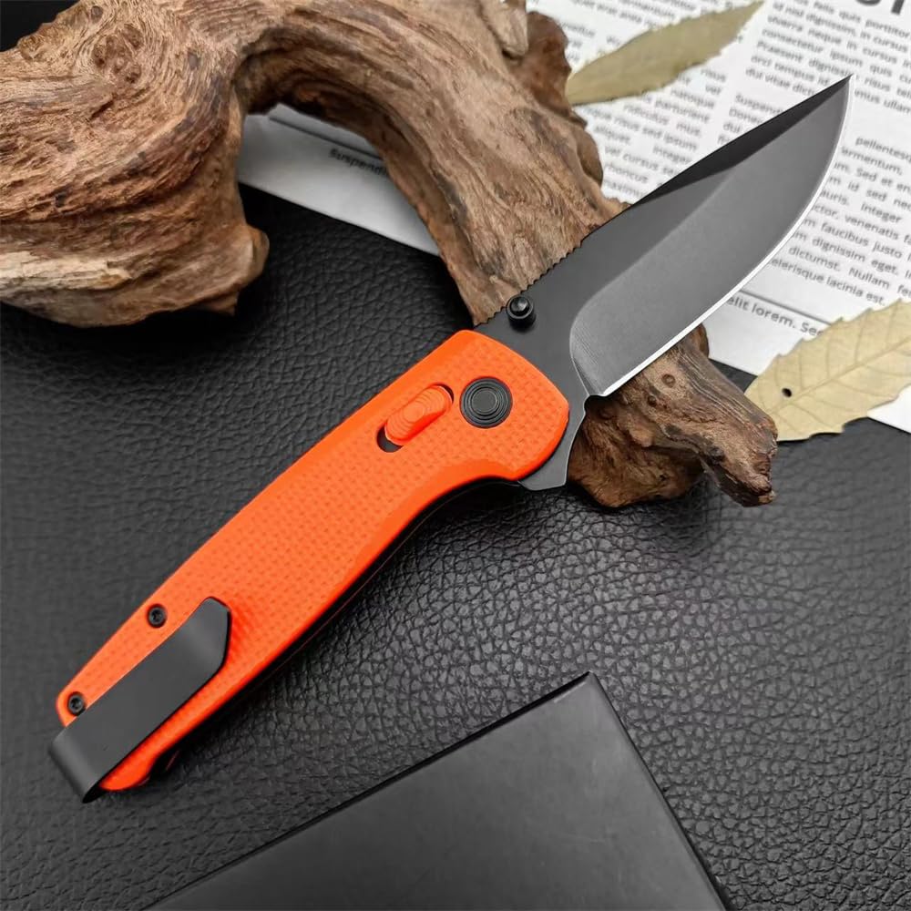 Goshawk Orange Daily Carry Rugged EDC Ambidextrous Pocket Folding Knife, 2.79 Inch 440C Manual Studs Open Black Blade and Nylon Fiberglass Handle, Assisted Opening Tactical Knife for Camping
