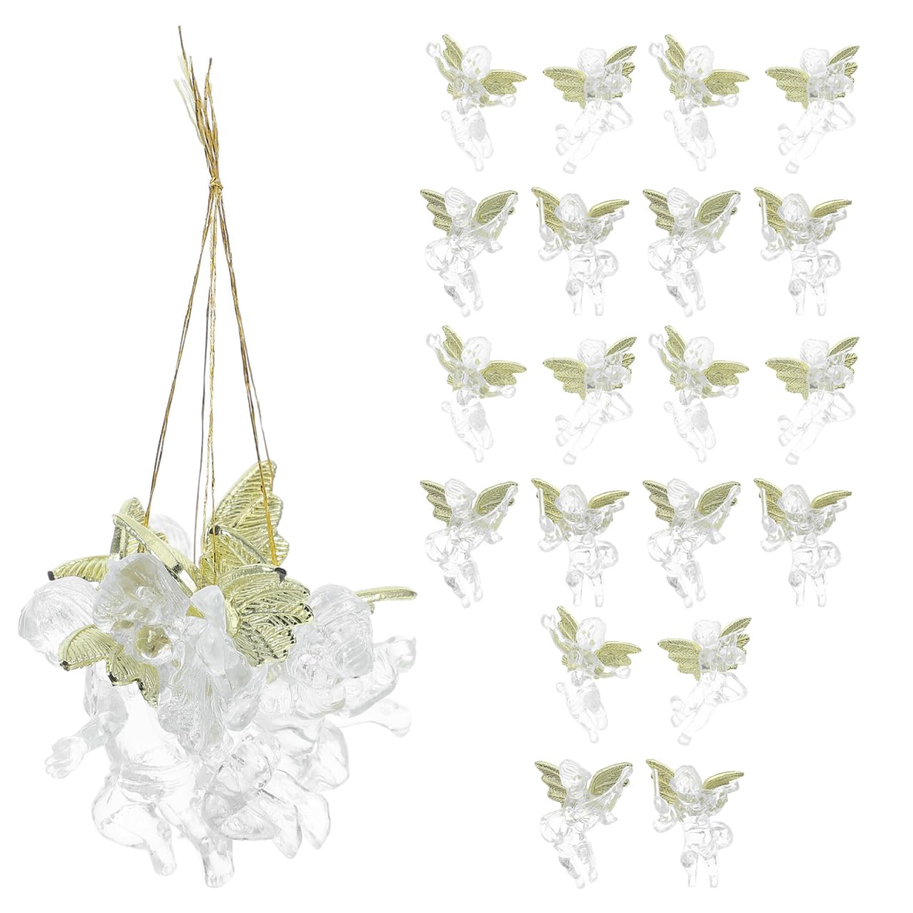 Amosfun 24pcs Christmas Angel Ornaments Set Mini Size Angel Ornaments Clear Glass Hanging Angel for Christmas Tree Decoration 6 cm