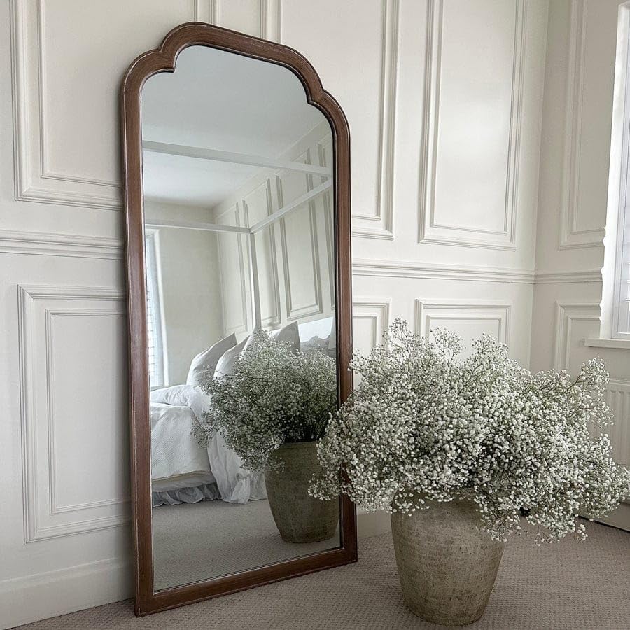 Image of Full Length White Washed Wood Arched Mirror Frame 150CM X 60CM Anticq Finish Natural Wood Only Frame with Out Mirror No Glass (Brown)