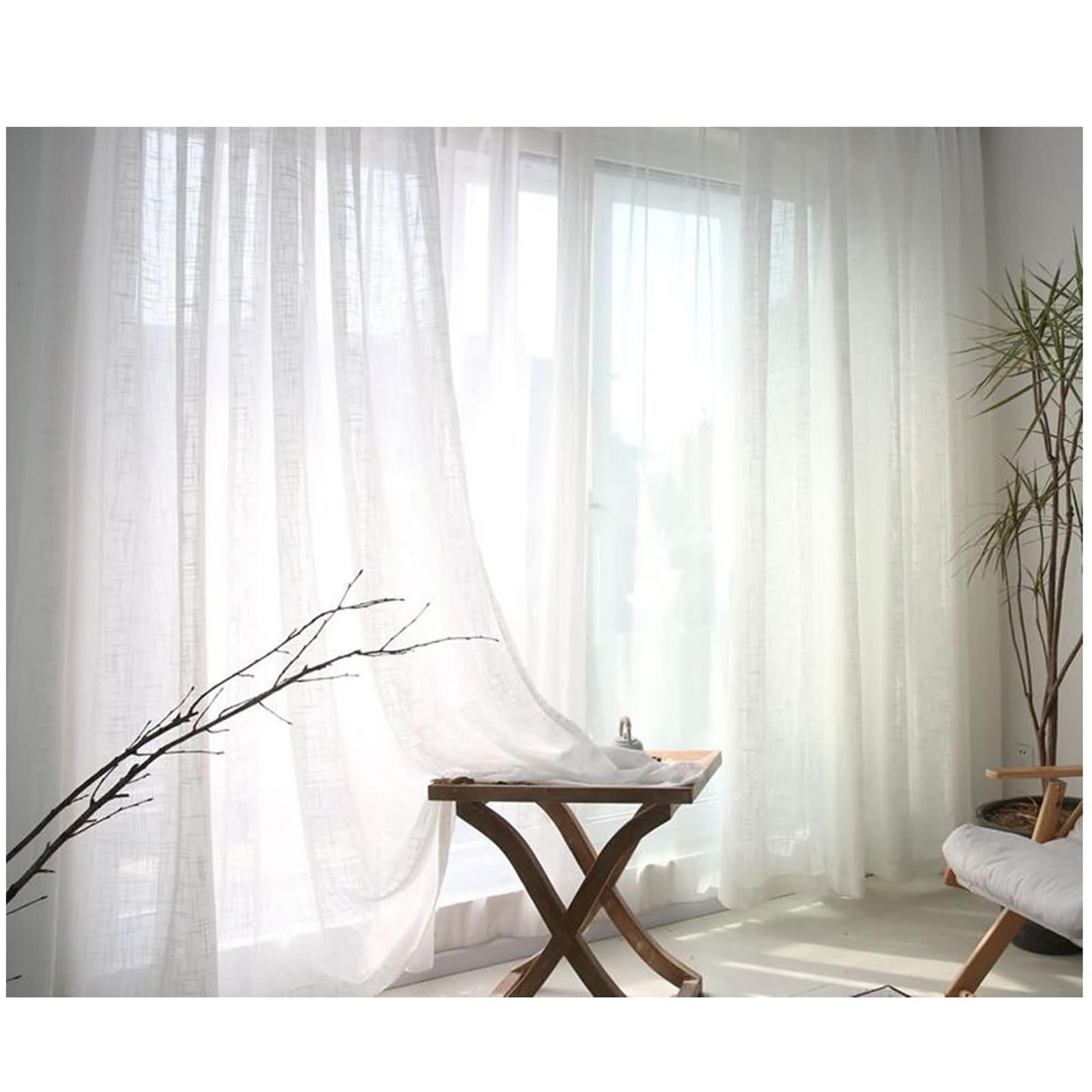Rideau effet lin haut de gamme blanc 132 x 138 cm voilage chic à œillets pour chambre