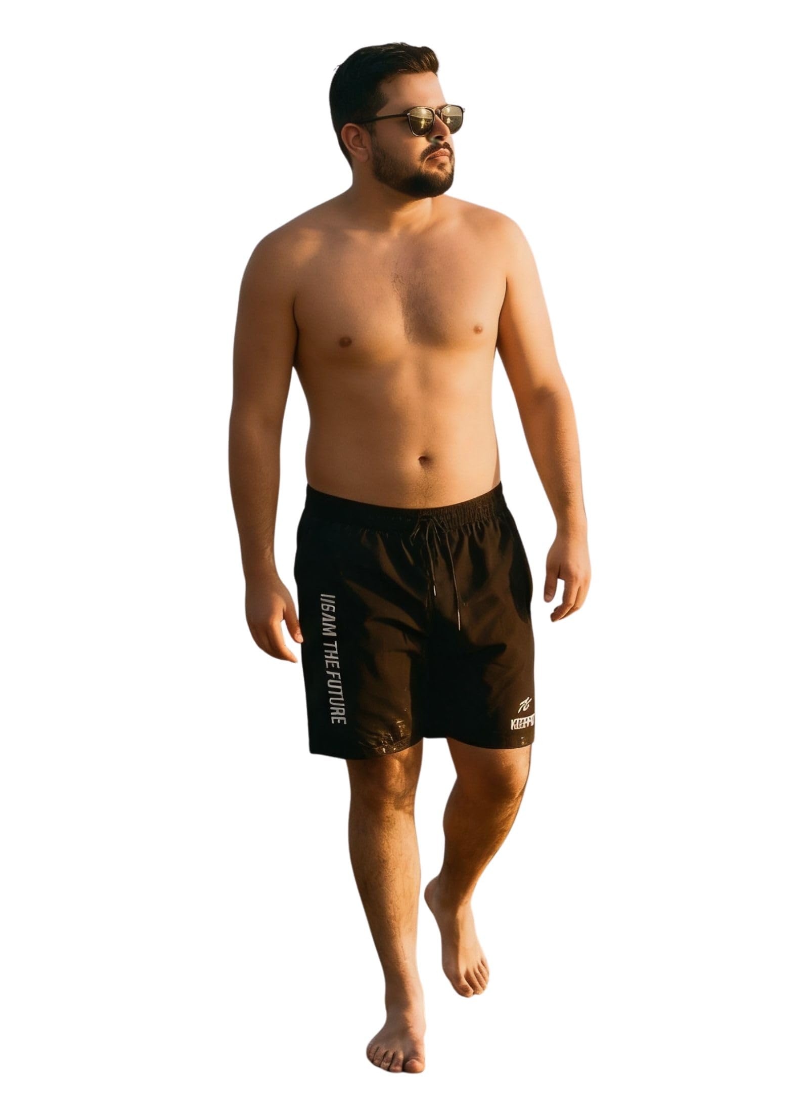 Men's Plus Size Black Watershorts with Zipper Pockets-image-34