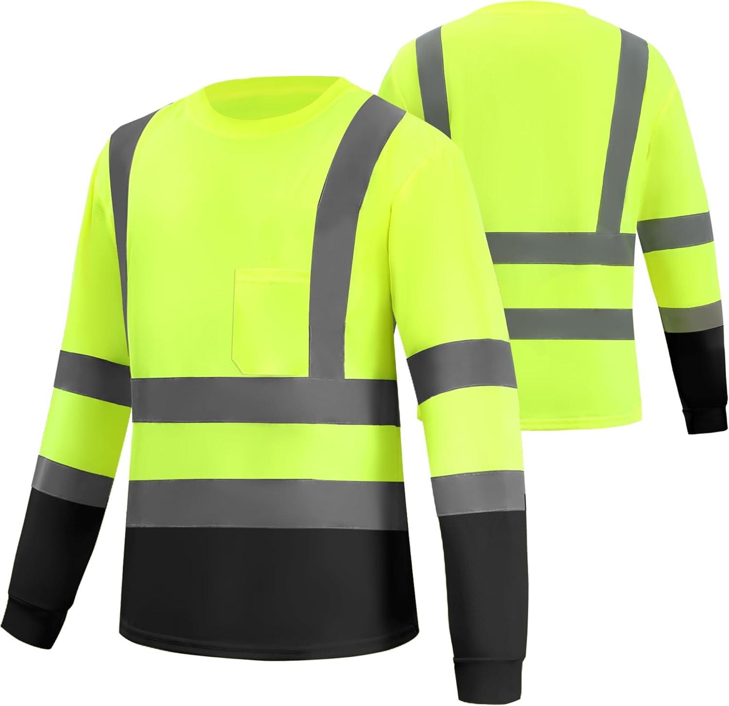 Hi Vis Safety Long Sleeve Shirts for Men, Reflective Construction Work Shirt Fast Dry with Pocket 6 Pack - Image 4