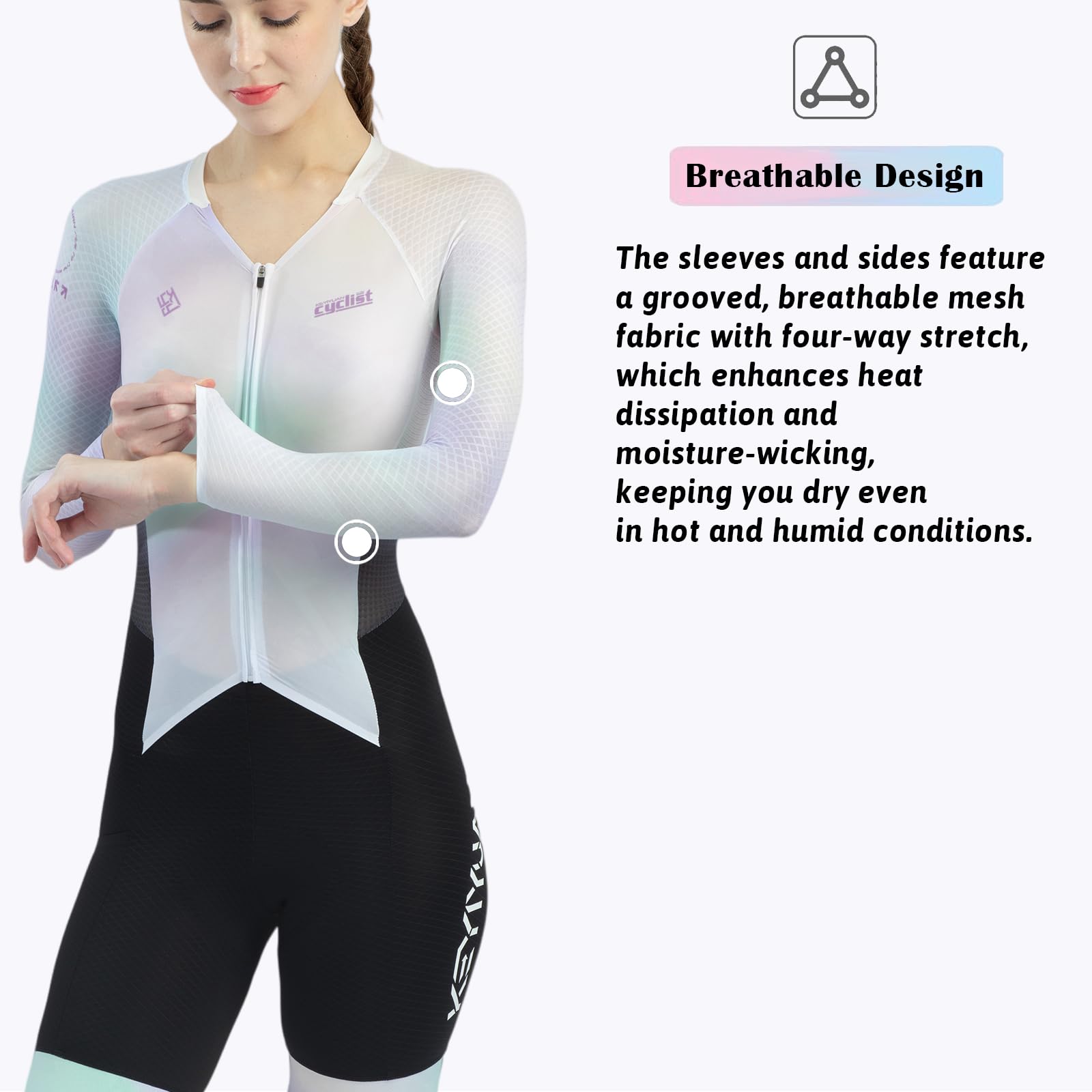 Damen Radsport Einteiler Triathlonanzug mit hochdichter Sitzpolsterung, Aero Cycling Skinsuit, atmungsaktiv schnelltrocknend UV-Schutz, geeignet für Rennradfahren Triathlon