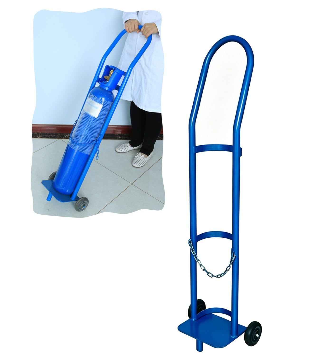 Genérico Carro para bombonas de oxígeno, Soporte Ligero para bombonas de oxígeno con Cadena de Seguridad, Herramienta de Transporte portátil para hogares, fábricas y hospitales (Azul, 95 cm