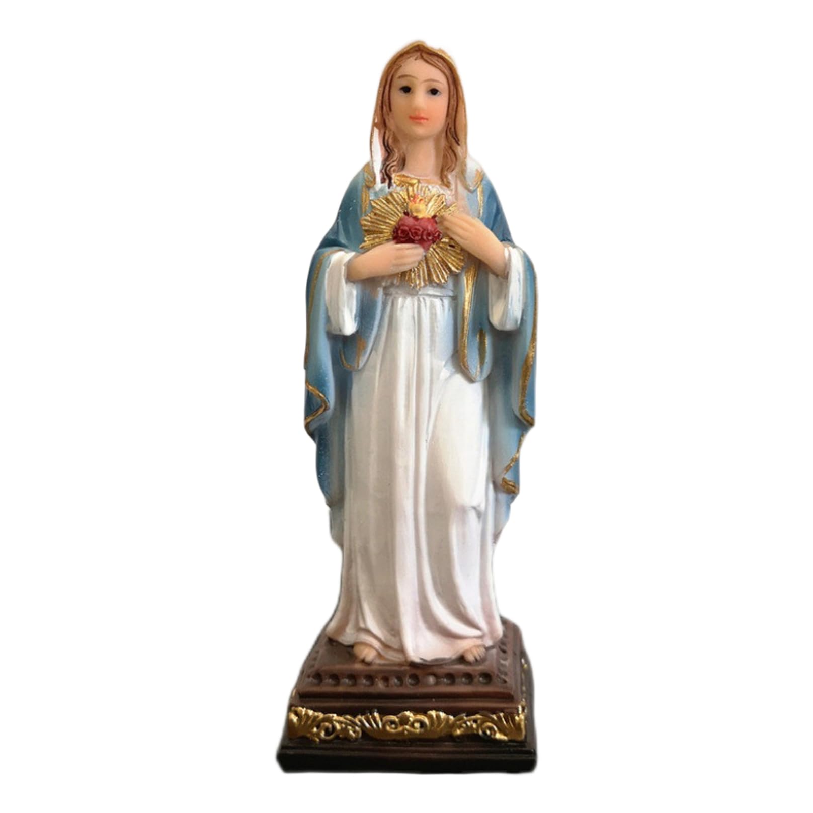 Hbbgdiy 13Cm Virgin Mary Statue 5.1 Inch Hand-Painted Resin Mother Mary Figure Catholic Religious Decor For Home Altar, Prayer Room, Blessed Holy Mother Figurine