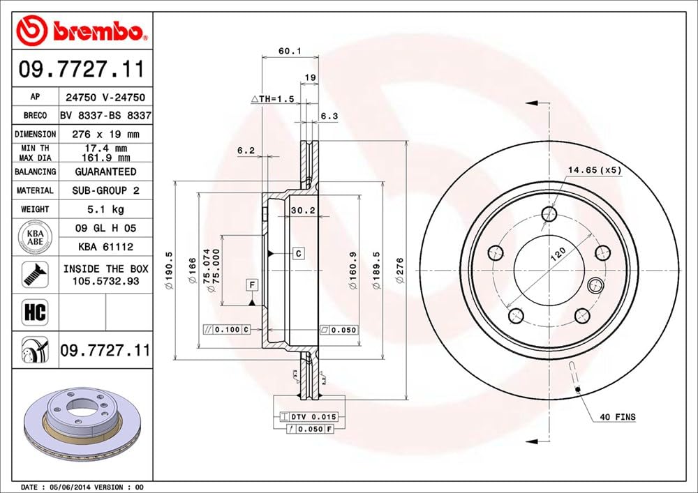Brembo 09.7727.11 - Disco Freno con Verniciatura UV (Set di 2) - Posteriore
