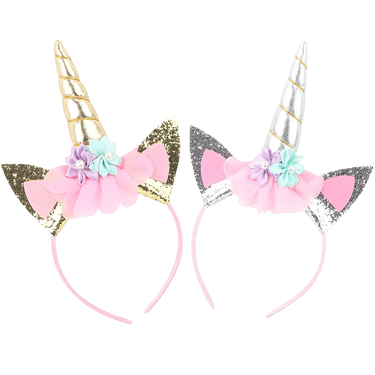 2 Diademas De Animales, Diademas De Caballo ArcoíRis, Diademas De Animales Con Orejas Y Flores, Diademas De Caballo ArcoíRis Plateadas/Doradas, Diademas De Dibujos Animados, Sombreros Para NiñAs