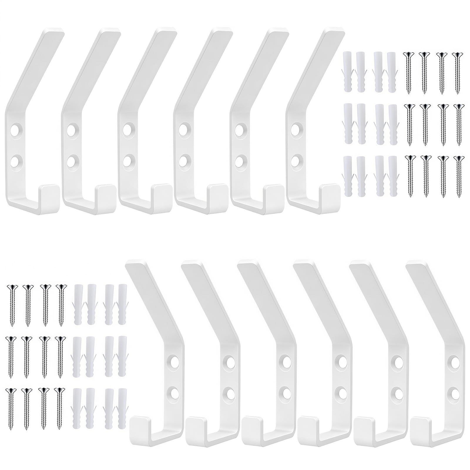 Kisizity 12 Pack White Coat Hooks, Heavy Duty Metal Wall Hooks with Screws