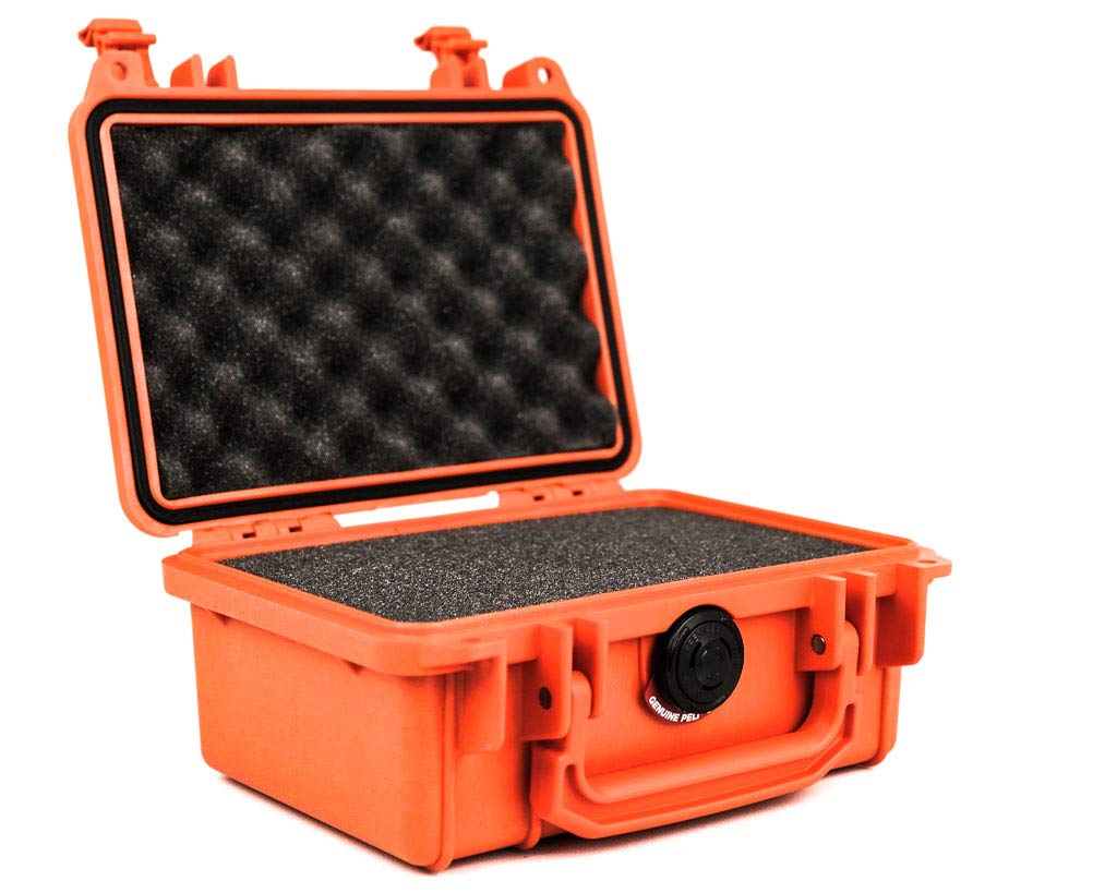 PELI 1120 Maleta rígida profesional para cámara, instrumentos electrónicos y ópticos, IP67 estanca e impermeable al polvo, 2L de capacidad, fabricada en EE.UU, con espuma personalizable, color naranja