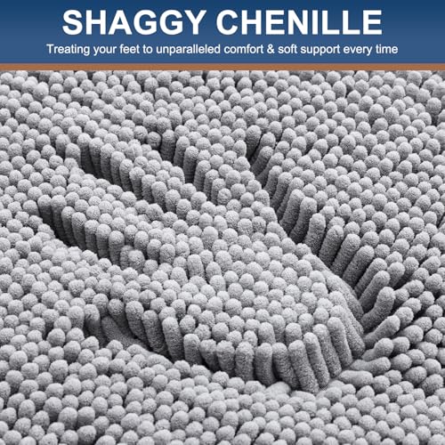 Smiry Luxury Chenille Bathroom Rugs 70x24, Extra Soft and Absorbent Shaggy Bath Mat, Machine Washable, Non-Slip Plush Carpet Runner for Tub, Shower, and Floor, Home Decor Accessories, Light Grey