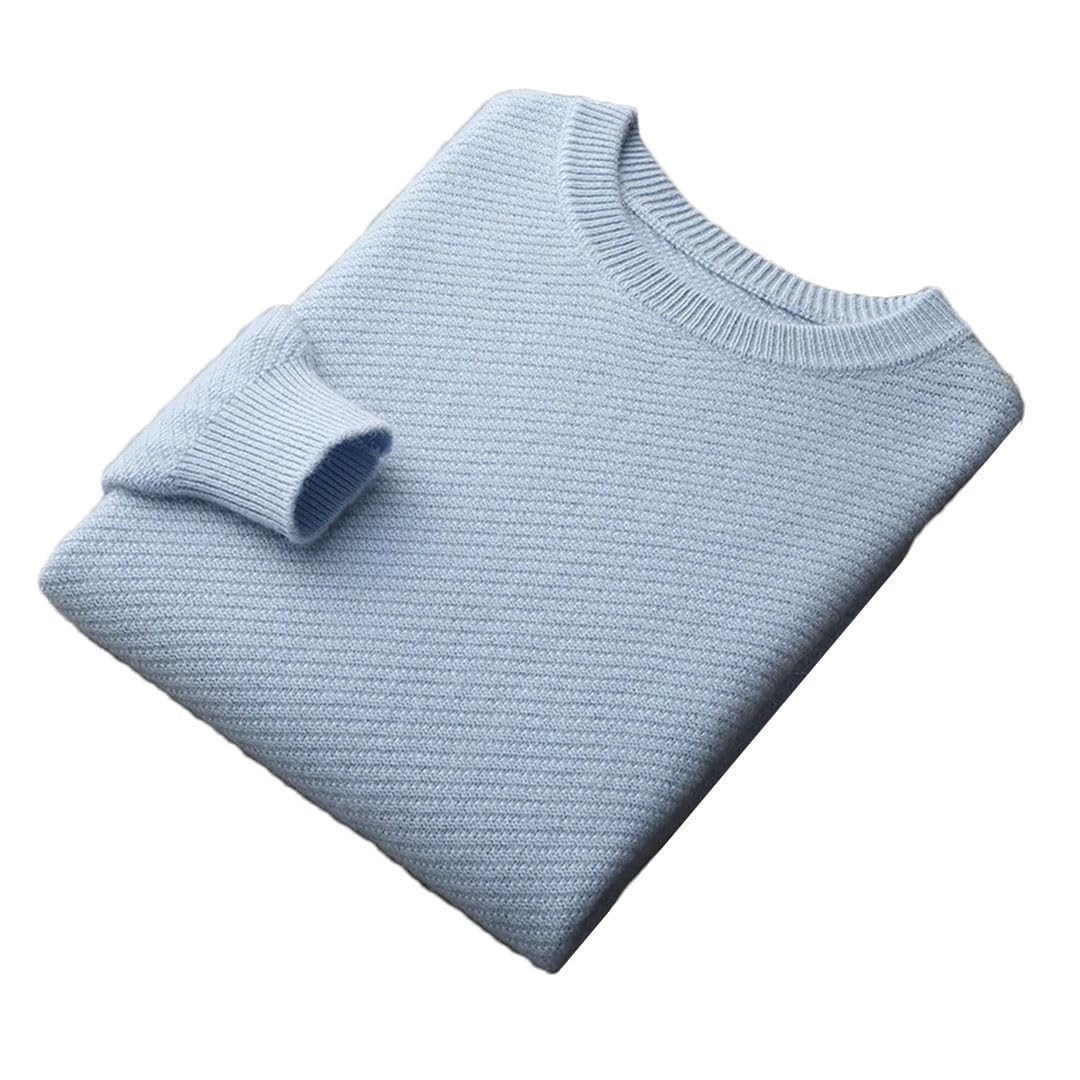 Suéter de lana y cachemir para hombre, suéter grueso, cuello redondo, suelto, parte inferior de punto