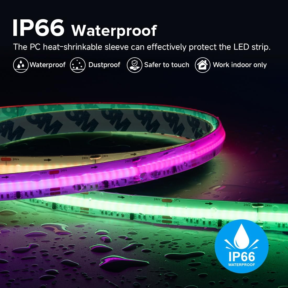 BTF-LIGHTING IP66 RGB WS2811 Smart IC FCOB COB LED Strip, UL Listed 864LEDs/m High Density Color Chasing Uniform Light, DC12V 9.8FT 12mm Width Tape Light for Home DIY Decor(No Adapter or Controller) image 3
