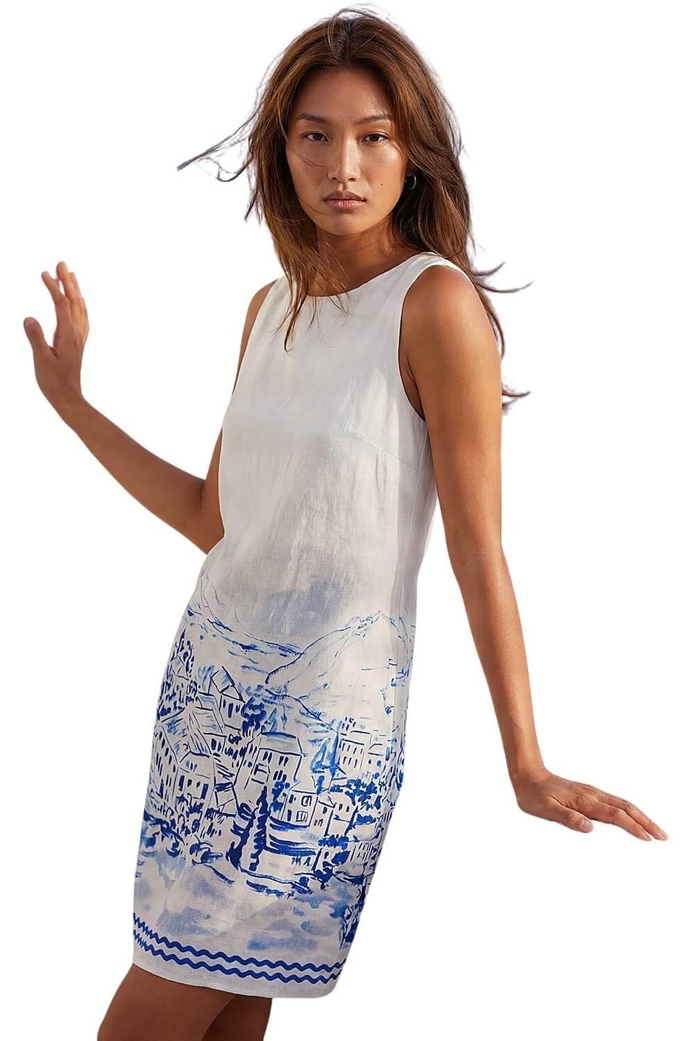 Roman Originals Sleeveless Shift Dress for Women UK Ladies Stretchy Summer Holiday Cruise Beach Casual Going Out Garden Party Lightweight Round Neck Comfortable Day Cobalt