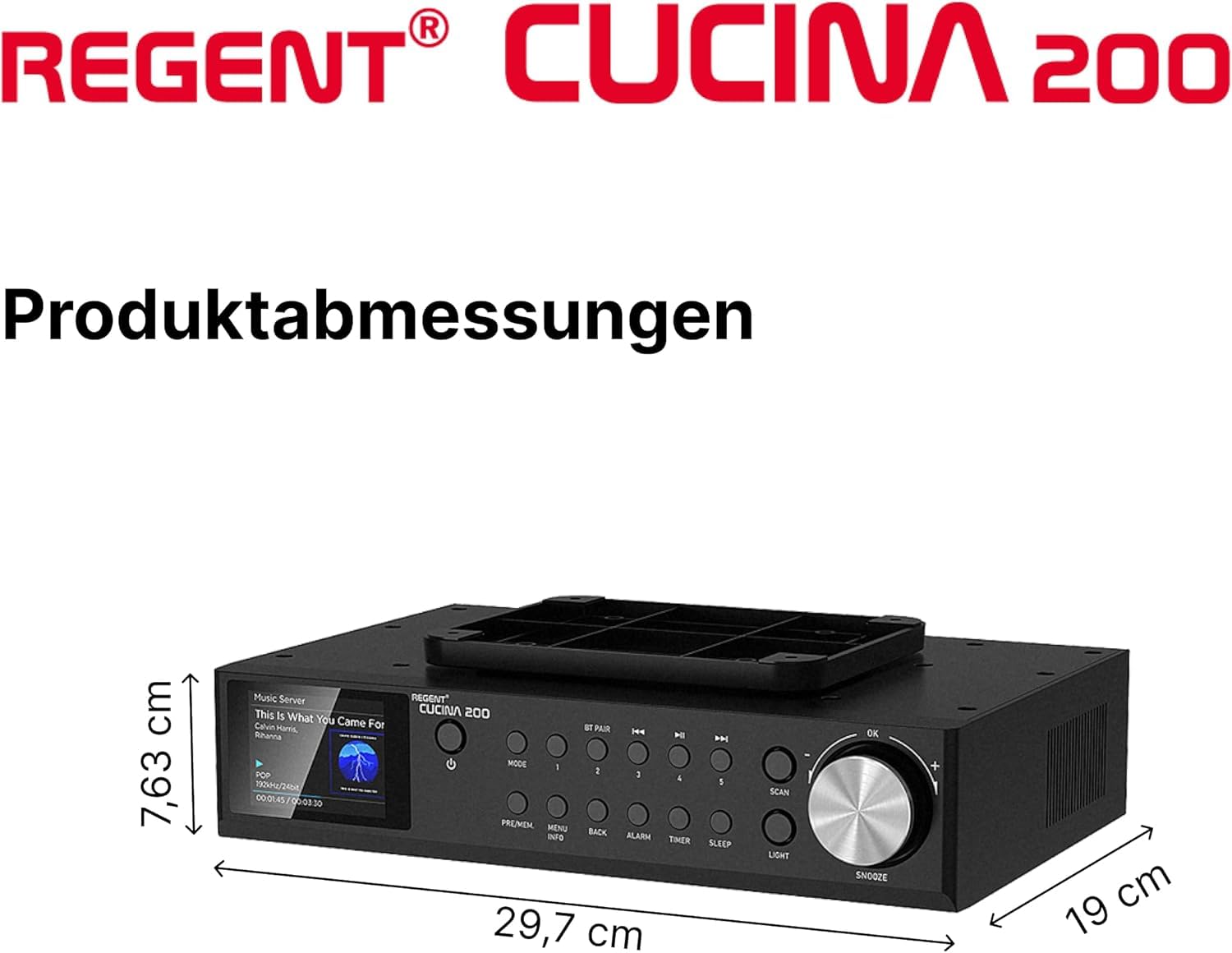 Regent Cucina 200 Radio da Cucina Sottopensile DAB Bluetooth FM/DAB+ LED Display a Colori Timer 2 Allarmi