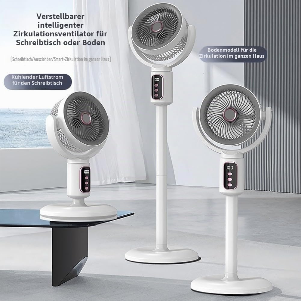 USB wiederaufladbarer Bodenventilator, leiser bürstenloser Motor-Luftzirkulator, mit Fernbedienung, 180° Oszillation, kabelloser Standventilator, für Schlafzimmer, Wohnzimmer, Büro, weiß