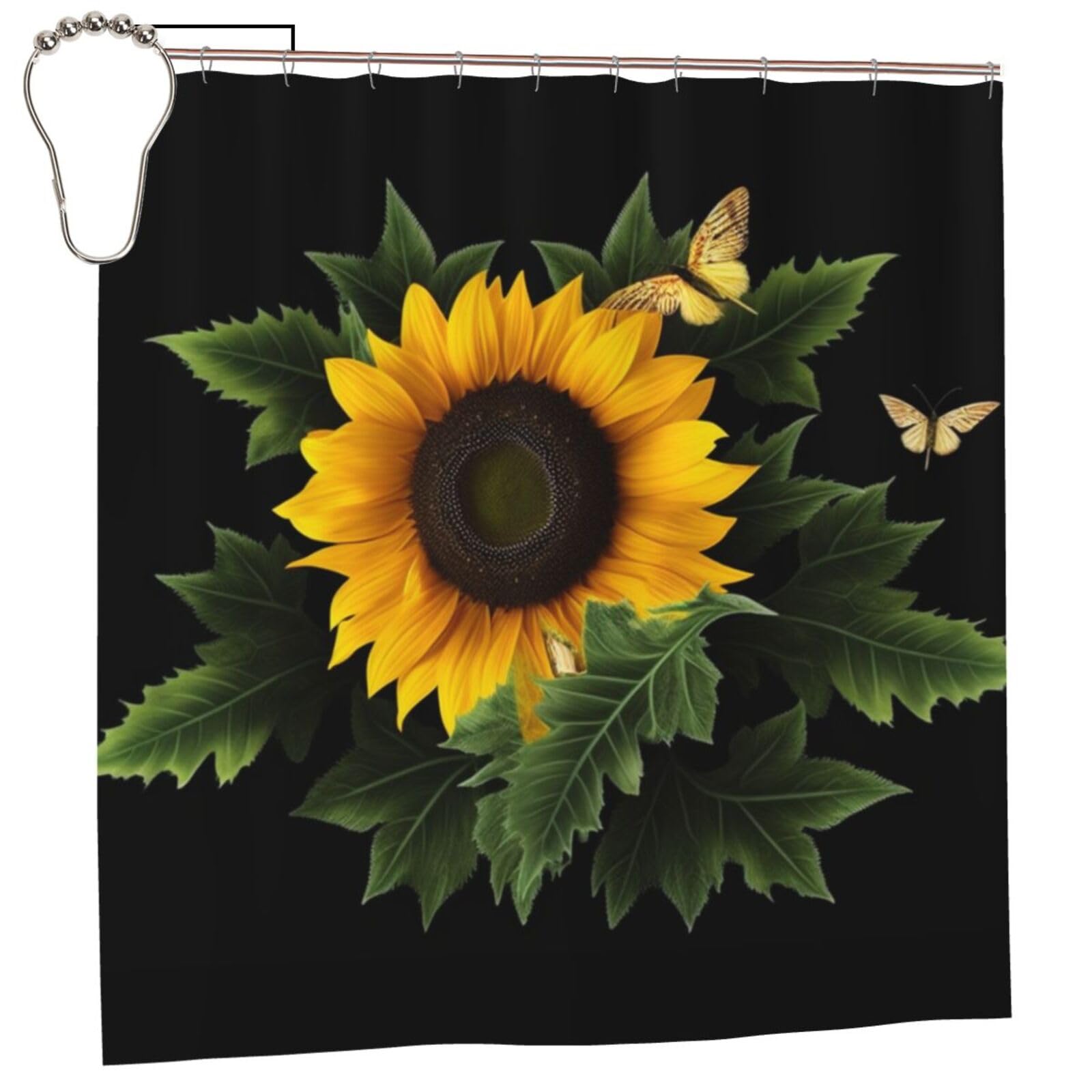 FodPand Weed with Sunflower Shower Curtain 70"x70" Waterproof Long Bathroom Curtain Heavy Duty Thick Cloth Bath Curtain Set with Hooks, Modern Abstract Art Pattern Bathroom Shower Curtains