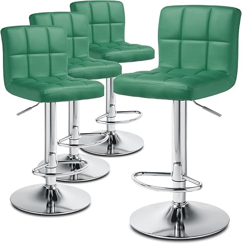 MoNiBloom Juego de 4 taburetes de bar ajustables de piel sintética, giratorios, modernos taburetes de isla cuadrados con respaldo para sillas de