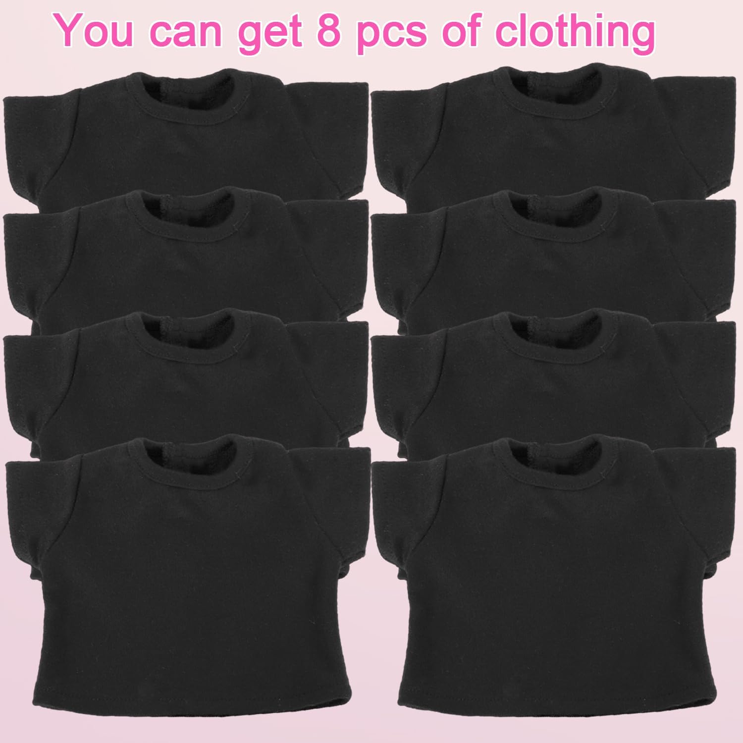 MSYO 8PCS 16-18Inch Doll Blank Black T-Shirts,Thickened Plain Short Sleeve Tops,Fits 16-18Inch Girl Dolls&Stuffed Bears,Customizable Doll Clothes for Kids Craft&Pretend Play