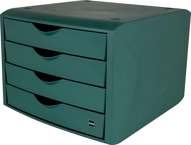 Helit H6429552 - skrzynka z szufladami "the green chameleon", wykonana z tworzywa sztucznego pochodzącego z recyklingu, certyfikat Niebieski anioł, zielona, 1 sztuka