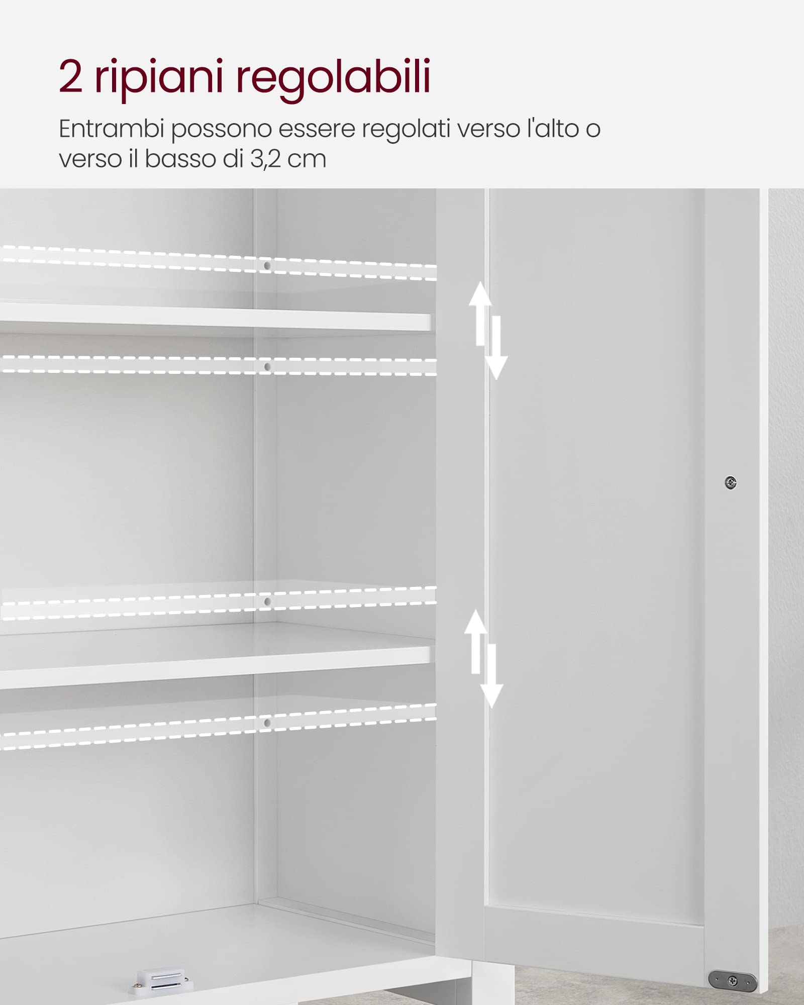 VASAGLE Armadio da Bagno Autoportante, Mobile da Bagno, Organizzatore Portaoggetti, con 2 Ripiani Regolabili, 30 x 60 x 80 cm, Bianco BCB60W