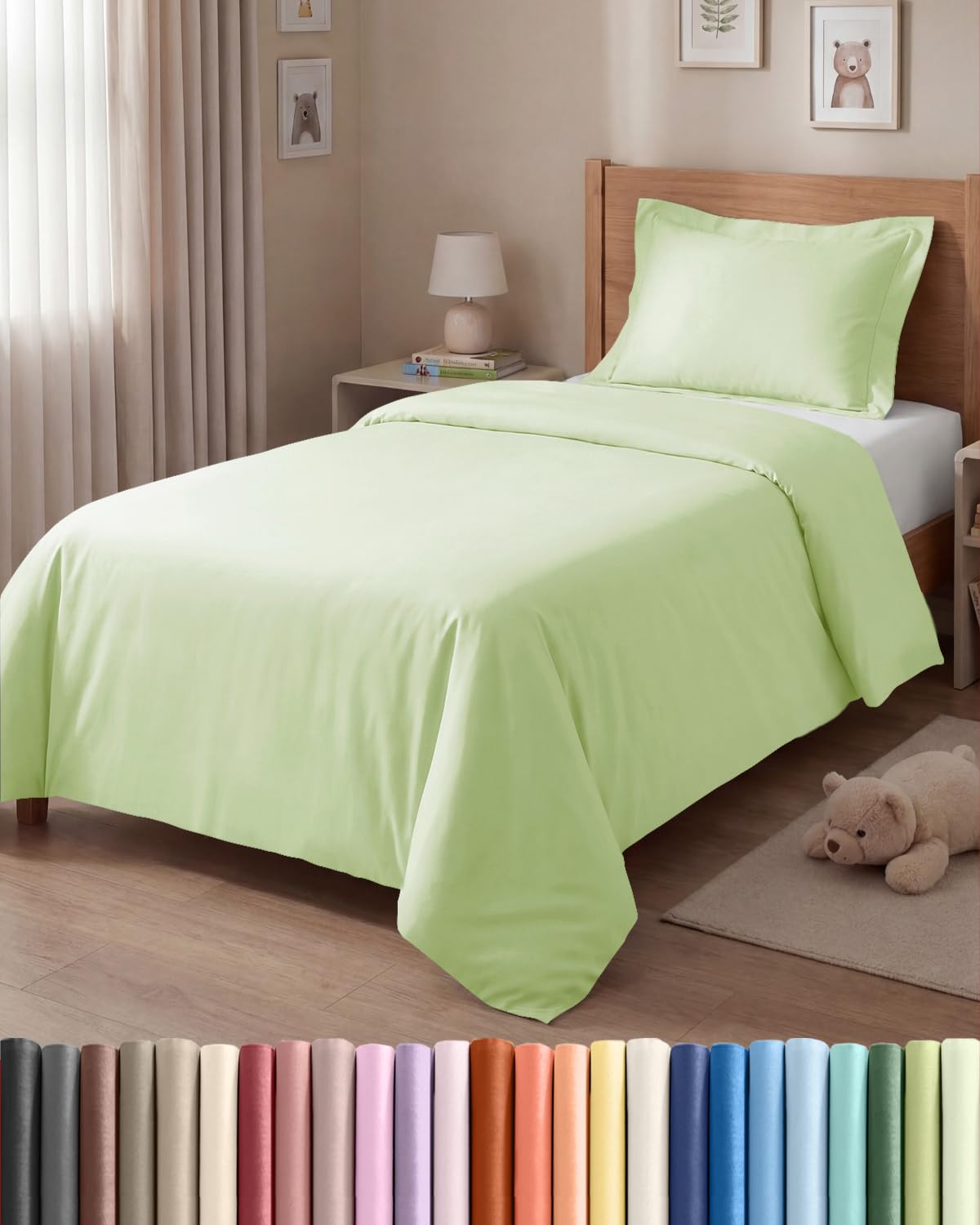 CGK 2 Piece Duvet Cover Set Single Light Sage Green 135x200cm with 1 Pillowcase 50x80cm - Brushed Microfibre - Zip Closure & 8 Corner Ties - Wrinkle Resistant, Easy Care & Hypoallergenic - OEKO-TEX