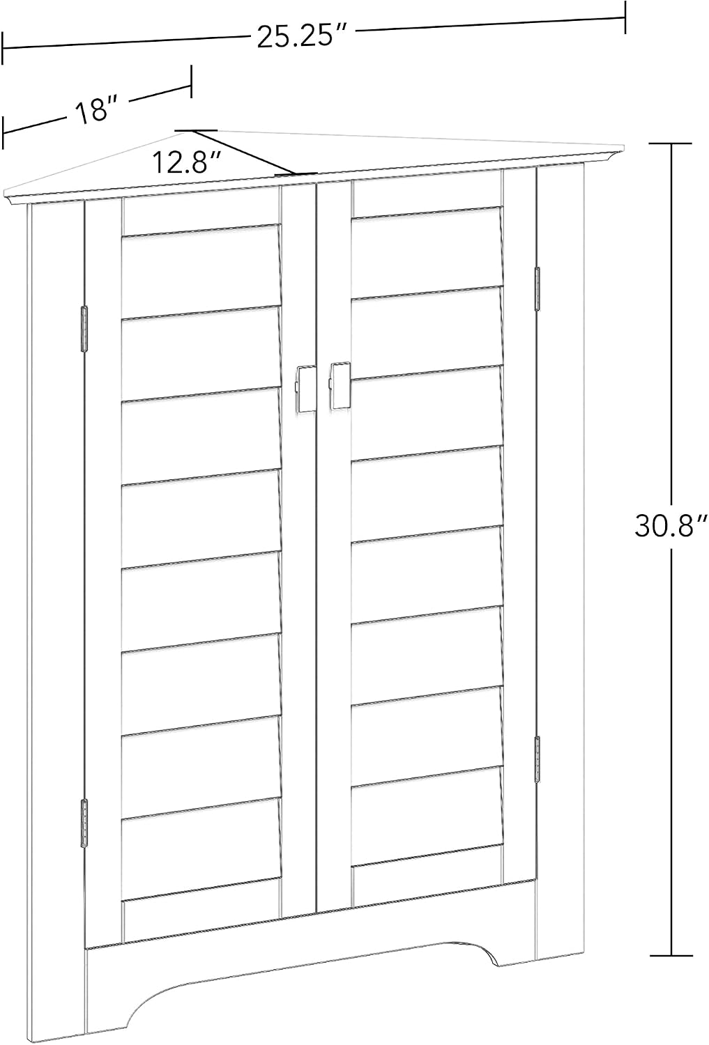 RiverRidge Brookfield Bathroom Storage Corner Cabinet with 2 Shutter Doors - White Adjustable Shelf for Toiletries, Towels - Space-Saving Bathroom Cabinet with Open Display Shelf