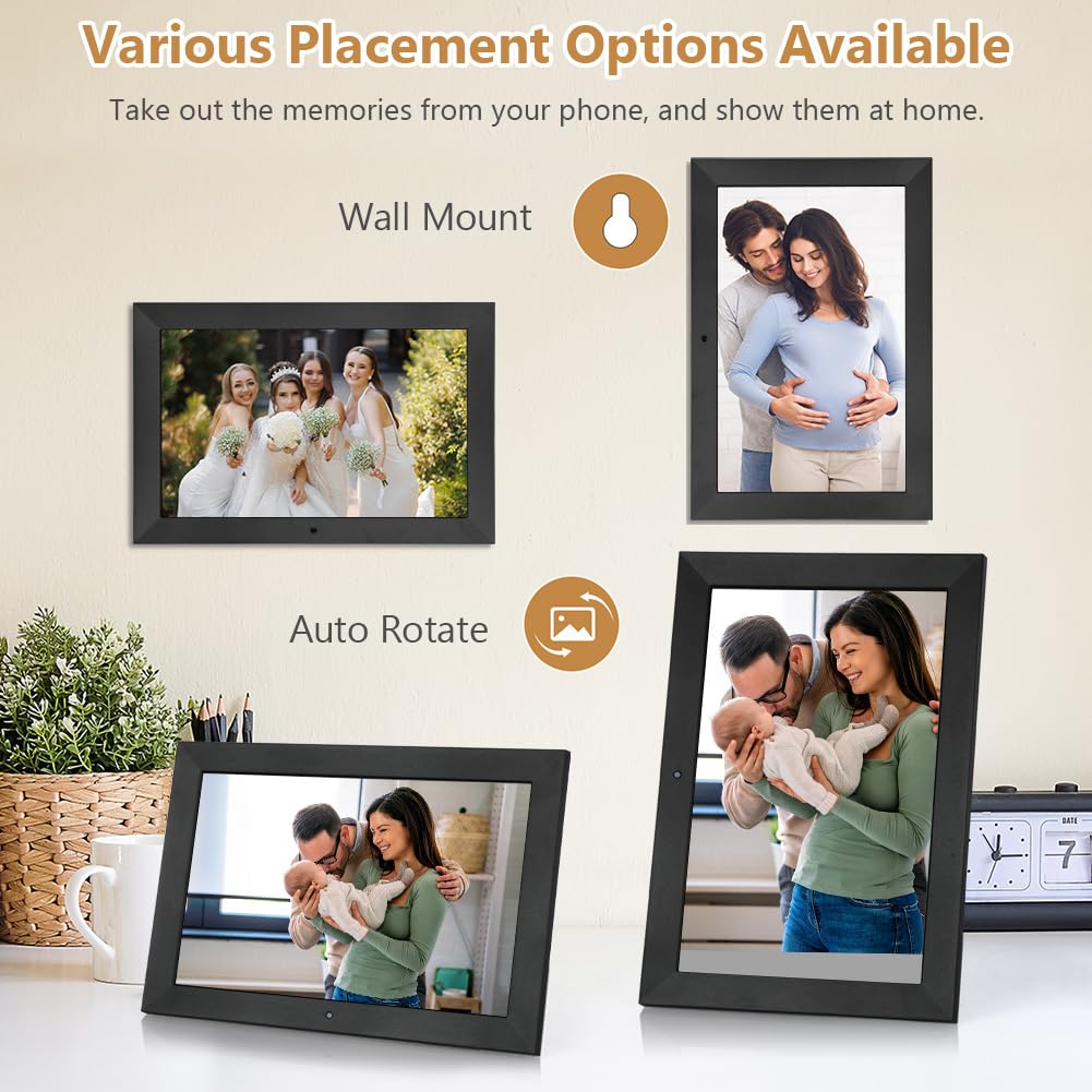 Vicloon Cadre Photo Numérique 10,1 Pouces avec Télécommande, 32 Go Stockage, Cadre Photo Électronique, Écran HD 1280x800 IPS, Support Lecteur Photo/Vidéo/Calendrier/Alarme, Rotation Automatique