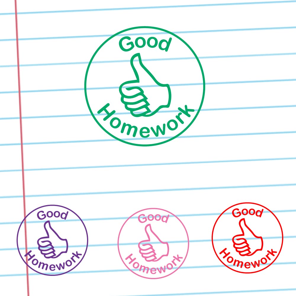 Green Good Homework Teacher Stamp. Self-Inking, 22Mm, Reinkable, Quality Stamper For Marking
