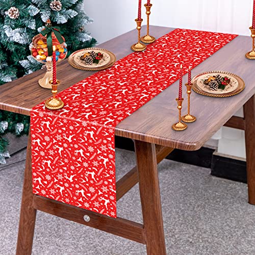 Weihnachten Tischdecke, Rote Elch Drucke Weihnachten Tischdekorationen, Lange Weihnachts Tischläufer Weihnachten Deko Tischdecke für Indoor Outdoor-Dining Weihnachten Party Supplies, 71 x 14 Zoll Cover