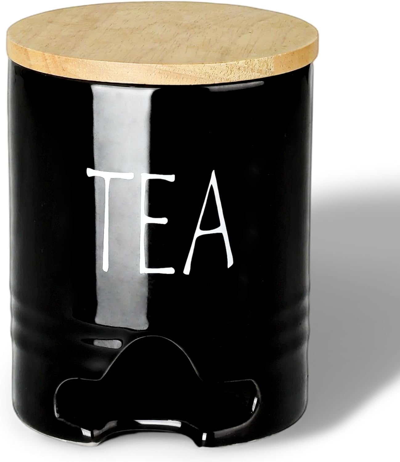 Farmhouse Ceramic Tea Bag Holder with Wood Lid for Countertop (Black)