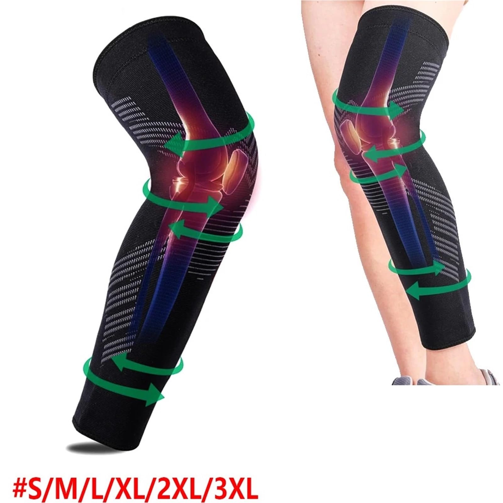 Gambali a compressione per tutta la gamba Manicotti for gambe a compressione 1/2 pezzo a lunghezza intera - Supporto for ginocchia e polpacci for for sport allenamento for uomini donne(Black-2PCS,L)