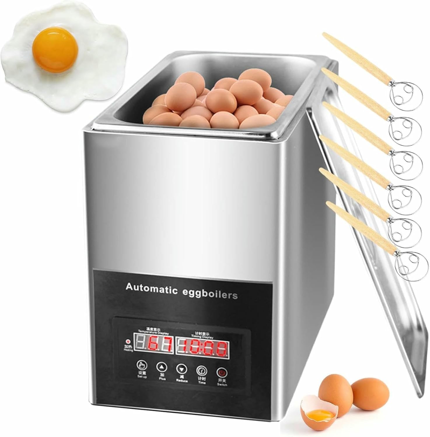 Commercial Egg Boiler Machine w/6 Egg Beater, Automatic Egg Poacher Machine 50 Eggs Commercial Capacity, Professional Egg Cooker for Catering, Snack Shop, Morning Tea Shop