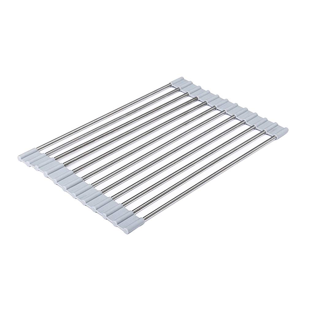 Escurridor de Platos, Rejilla for secar Platos Enrollable, Llantas Plegables de Silicona Acero Inoxidable, Fregadero Cocina Gris Varios tamaños | 22*42cm