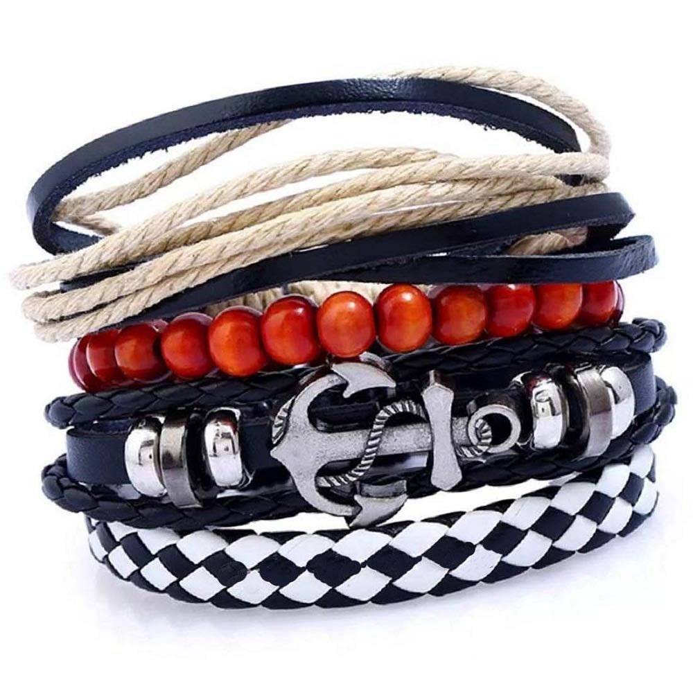 Jewelgenics Vintage Anchor Multilayer Handmade Leather Bracelet for Men and Boys- Black (Set of 4) (B08CGS3B2L) Amazon Price History, Amazon Price Tracker