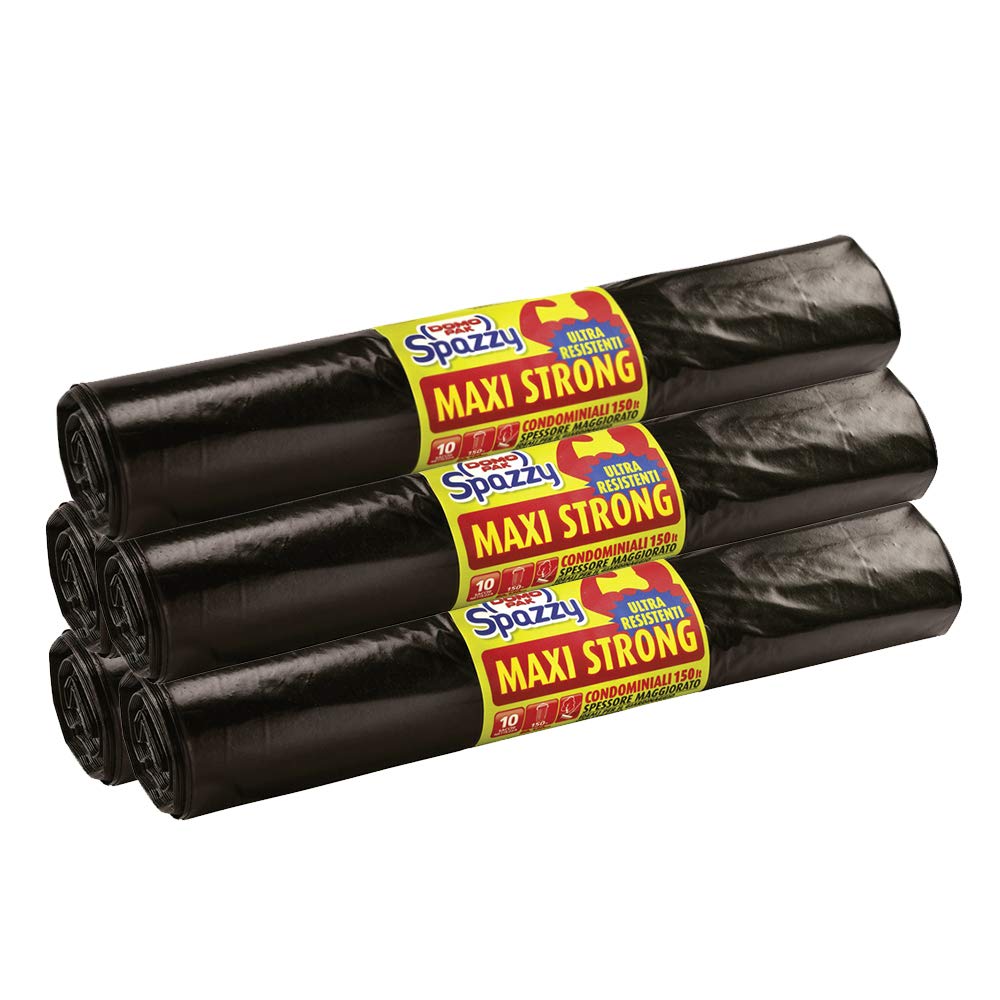 Domopak Spazzy - Bolsas de red Maxi Strong - Condominial 150 l - Negro - 5 paquetes de 10 unidades
