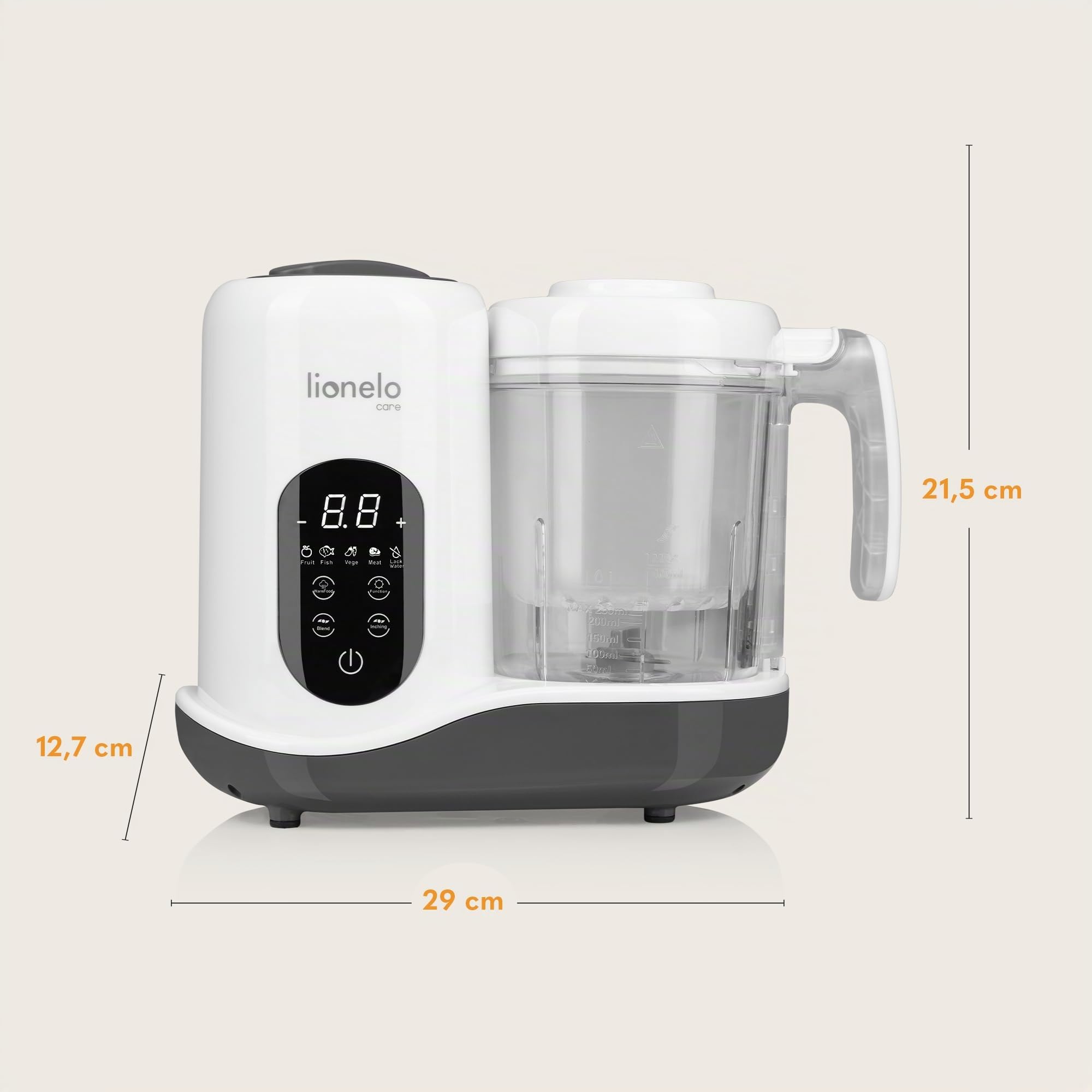 LIONELO BABYMENU Küchenmaschine zur Zubereitung von Babynahrung | 4 Programme Dämpfen, Mixen, Erhitzen, Auftauen, Online-Rezepte, Weiß