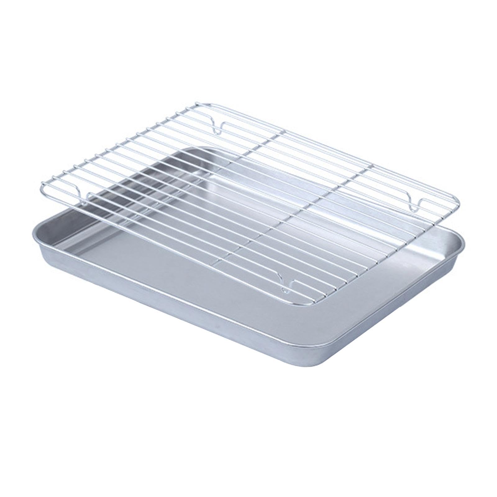 Backblech Edelstahl Bratform Küchentablett mit Abtropfgestell Zubereitungsblech Serviertablett Spülmaschinenfest für Restaurant Zuhause Veranstaltung, 22cmx17.5cm